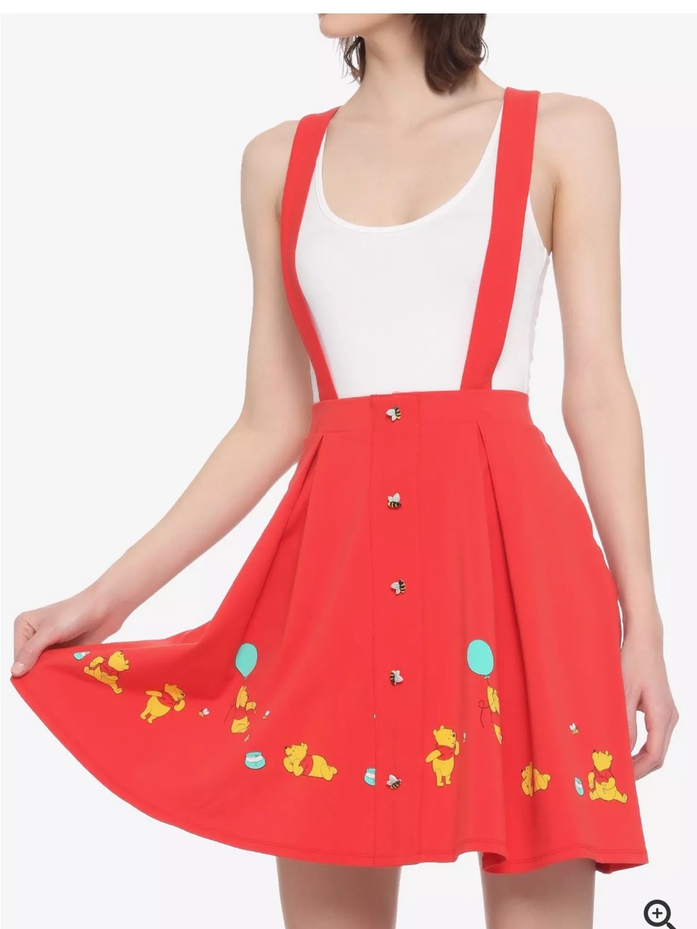 Disney Winnie the Pooh Balloon Ride Suspender Skirt Red Bee Buttons MD